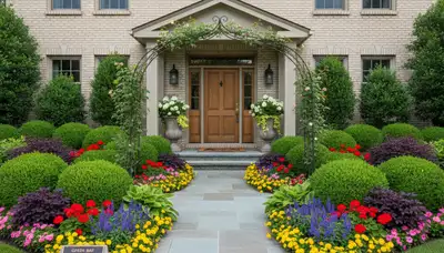 Front yard landscape design with colorful flowers and shrubs by Chop Chop Landscaping in Green Bay WI