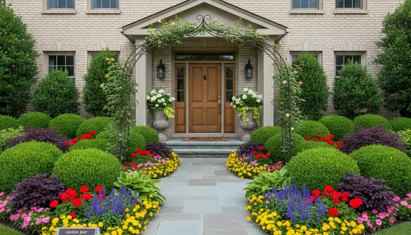 Front yard landscape design with colorful flowers and shrubs by Chop Chop Landscaping in Green Bay WI