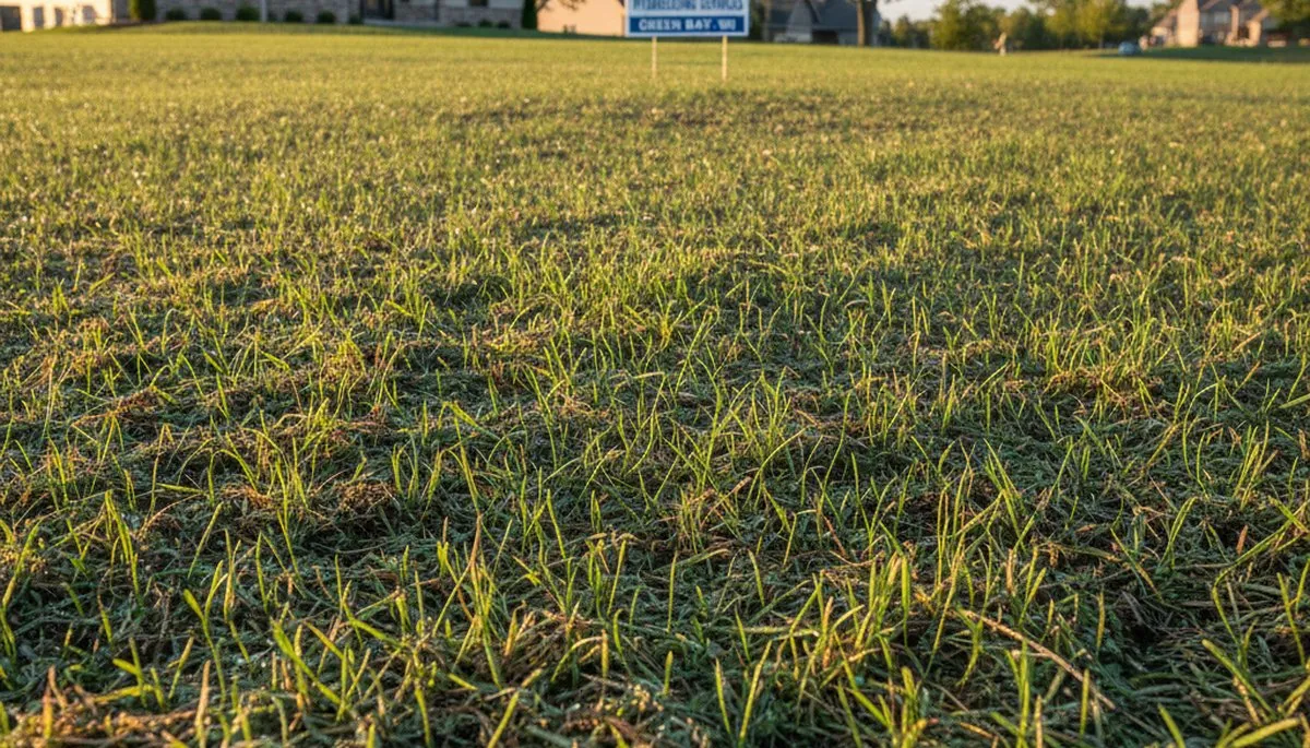 Hydroseeded lawn germination with vibrant grass seedlings in Green Bay, WI by Chop Chop Landscaping