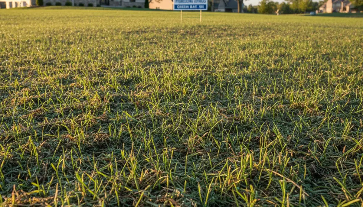 Hydroseeded lawn germination with vibrant grass seedlings in Green Bay, WI by Chop Chop Landscaping