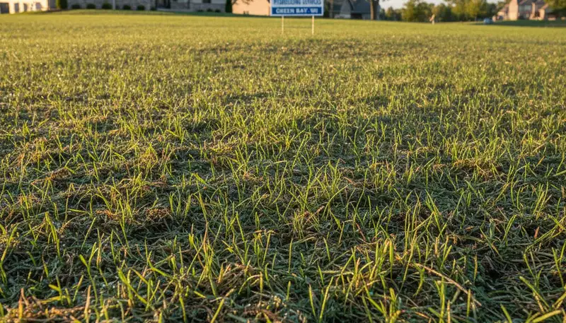 Hydroseeded lawn germination with vibrant grass seedlings in Green Bay, WI by Chop Chop Landscaping