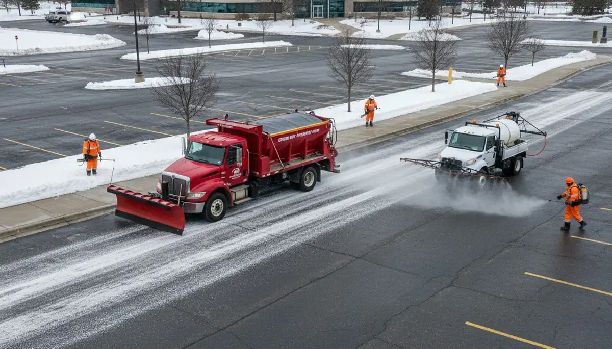 Professional de-icing and salt application on pavement in Green Bay, WI by Chop Chop Landscaping