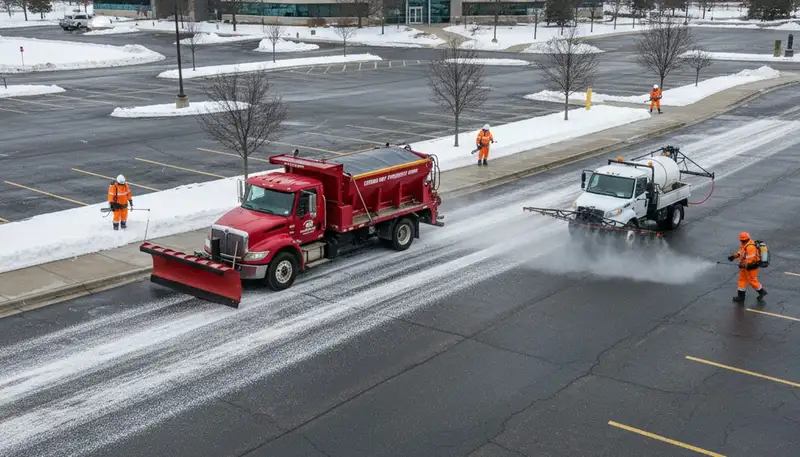 Professional de-icing and salt application on pavement in Green Bay, WI by Chop Chop Landscaping