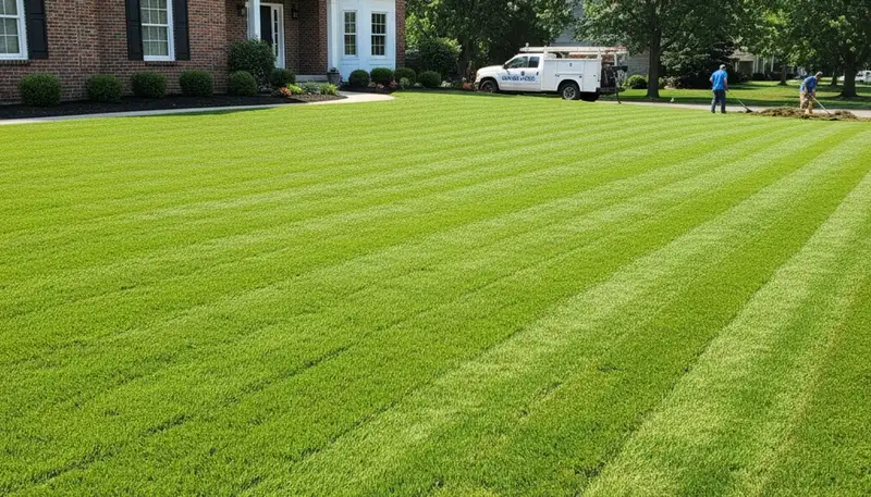Freshly installed green sod lawn in Green Bay WI showing complete yard transformation by Chop Chop Landscaping