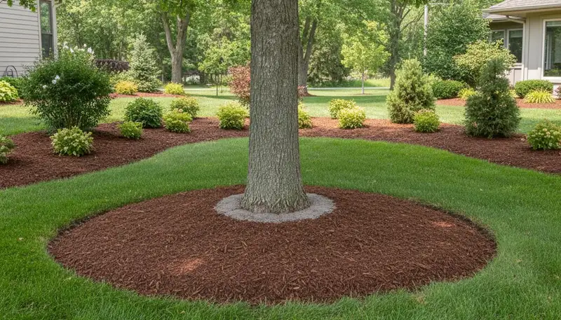 Professional circular tree mulch ring installation in Green Bay WI by Chop Chop Landscaping