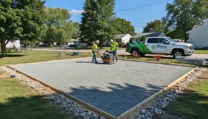 Professional shed foundation and gravel base preparation in Green Bay WI by Chop Chop Landscaping